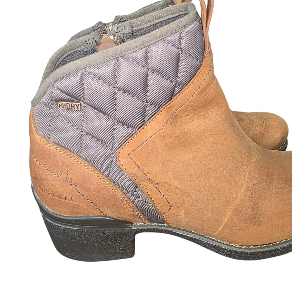 Merrell J45546 Womens 10 Waterproof Leather Ankle Boots Brown Block Heel